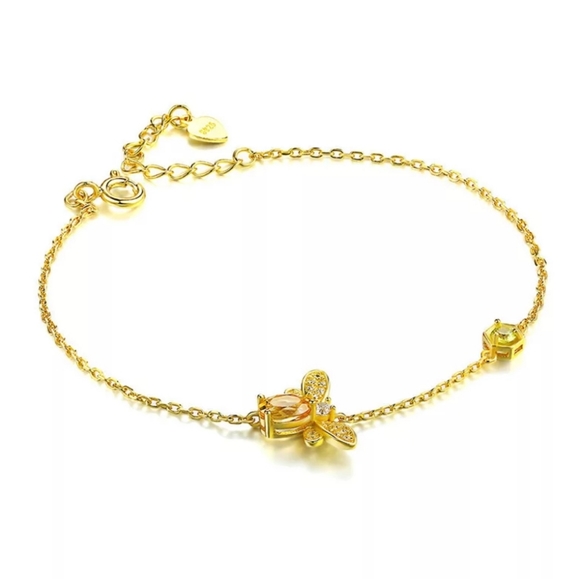 Queen Bee Citrine & Peridot 18K Gold Plated Silver Adjustable Charm Bracelet - Picture 2 of 5